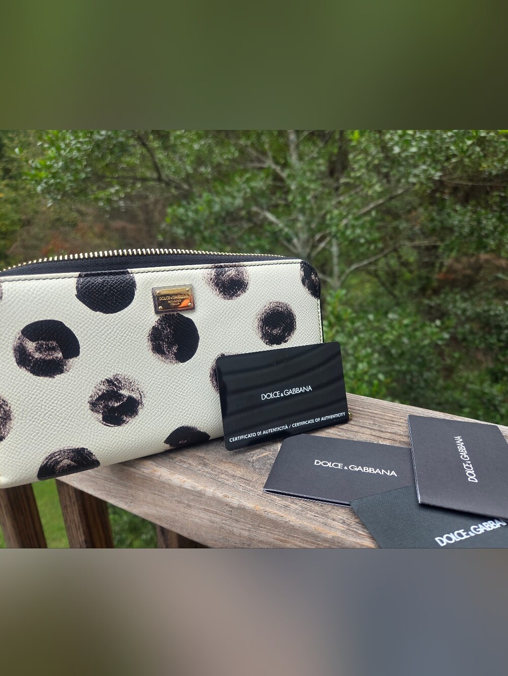 Dolce & Gabbana Cream Polka Dot Zip Wallet